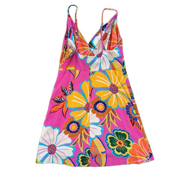 FARM RIO Pink Linen-blend Floral Garden Mini Wrap Dress Small Beachy Boho - Picture 10 of 14